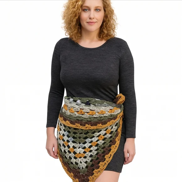 12-in-1 Granny Square Unique Shawl Cape Multicolor Crochet Wrap Fall Layering - Picture 12 of 17